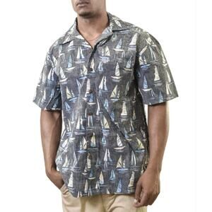 HIGH SURF Sailboat Hawaiian Aloha Button Down Shirt Short Sleeve Mens Size XL
